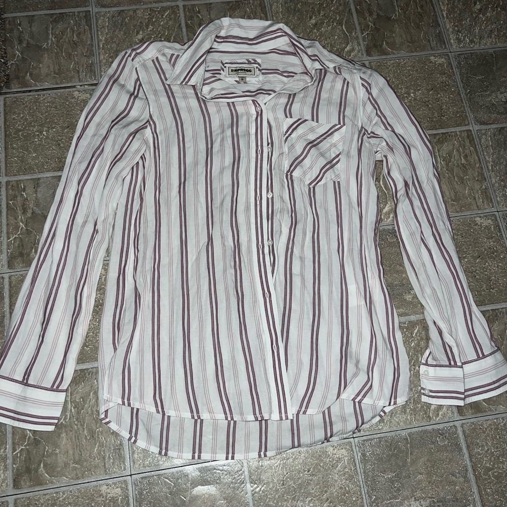 Express boyfriend striped button up top